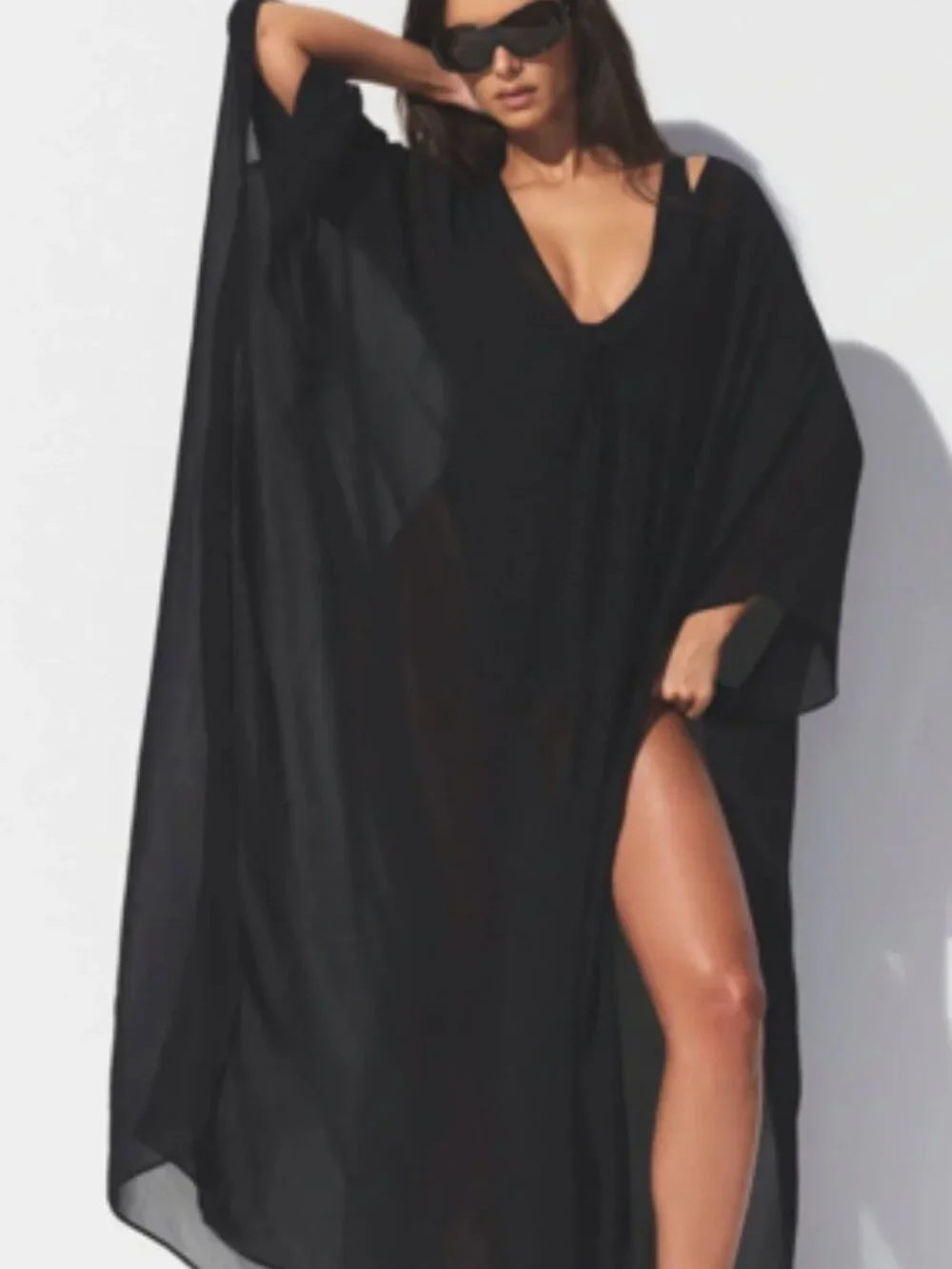 SKIMS Sheer Long Kaftan Obsidian Black Size XXS
